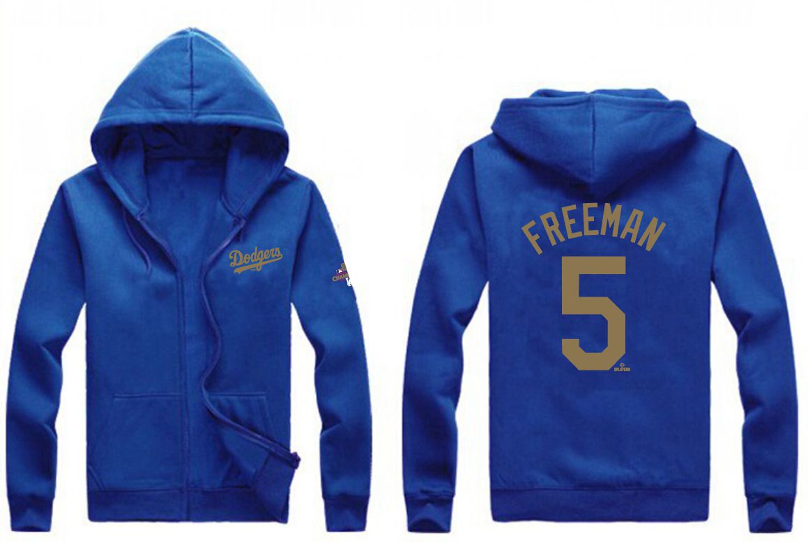 Men Los Angeles Dodgers #5 Freeman Blue Zipper hoodie 2025 MLB Jersey style 2->los angeles dodgers->MLB Jersey